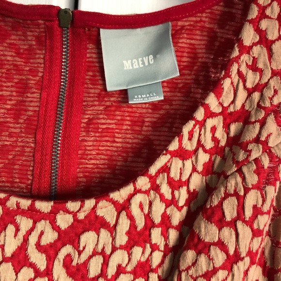 Anthropologie Maeve Red Caldera Leopard Print Fit & Flare Dress.  Size XS - Picture 6 of 8